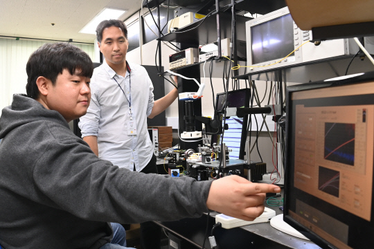 ETRI 연구진이 양자점 레이저 다이오드를 측정하고 있다.  ETRI 제공